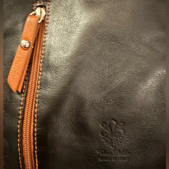Vera Pelle Black & Chestnut Brown Italian Leather Crossbody Shoulder Bag - Picture 3 of 13